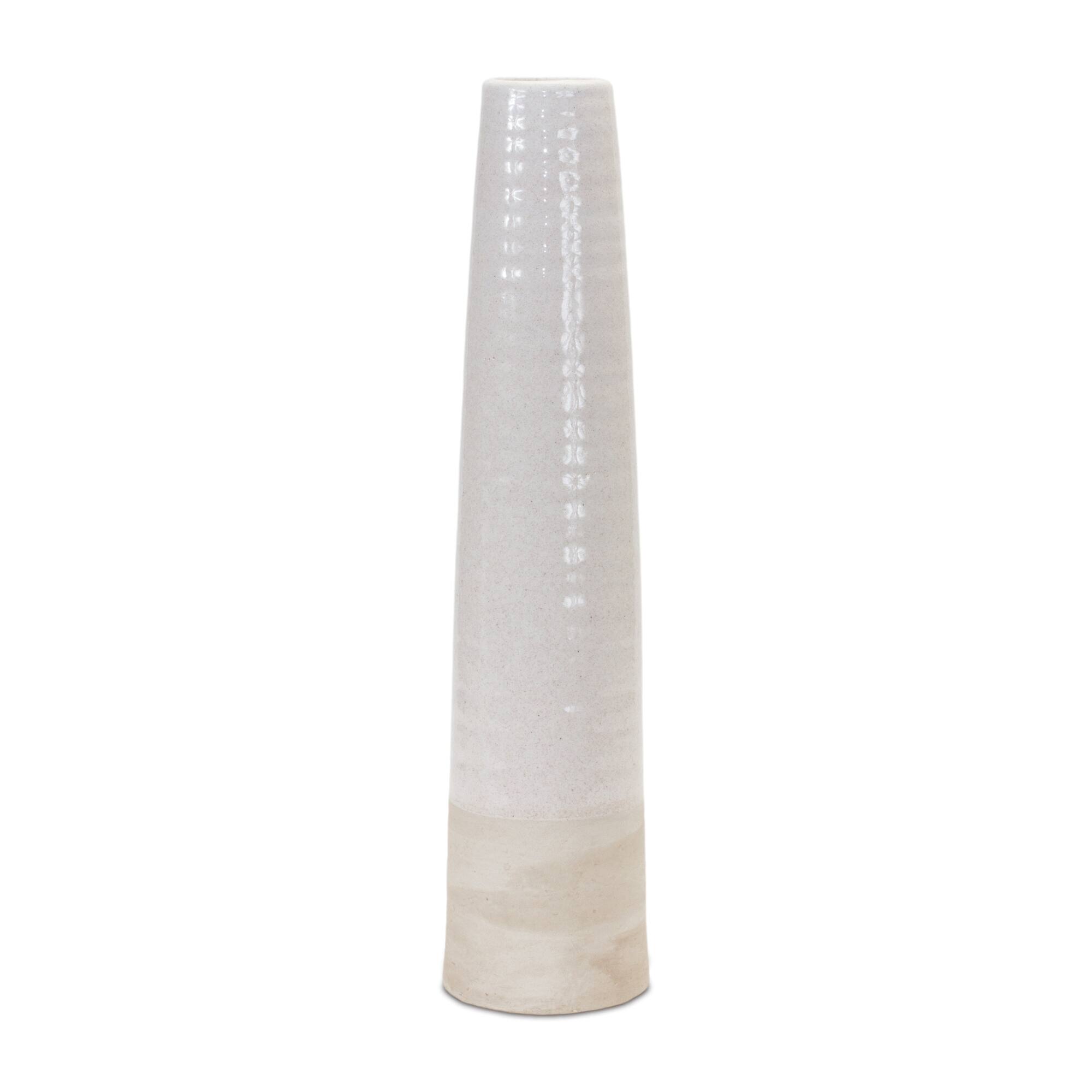19.5" White Stoneware Floor Vase